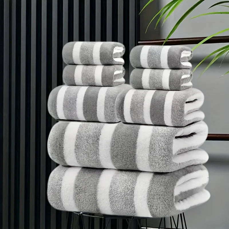Super Soft 8-Piece Bath Towel Set – No-Shed Striped Hotel Quality, 2 Large, 2 Medium, 4 Small