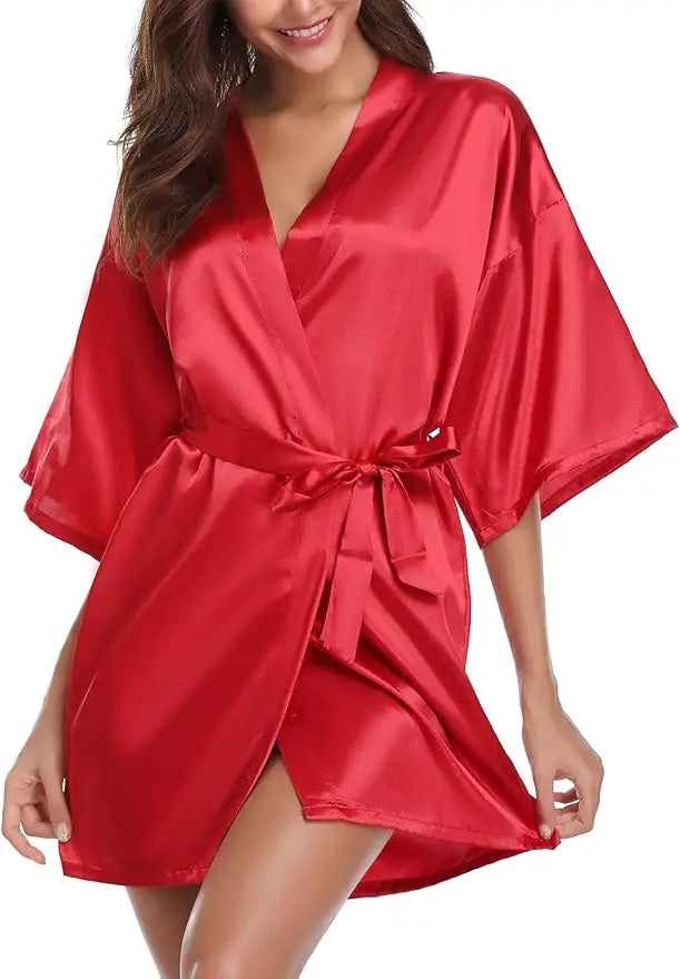 Women's Short Satin Kimono Robe | Bridal Dressing Gown Nightdress