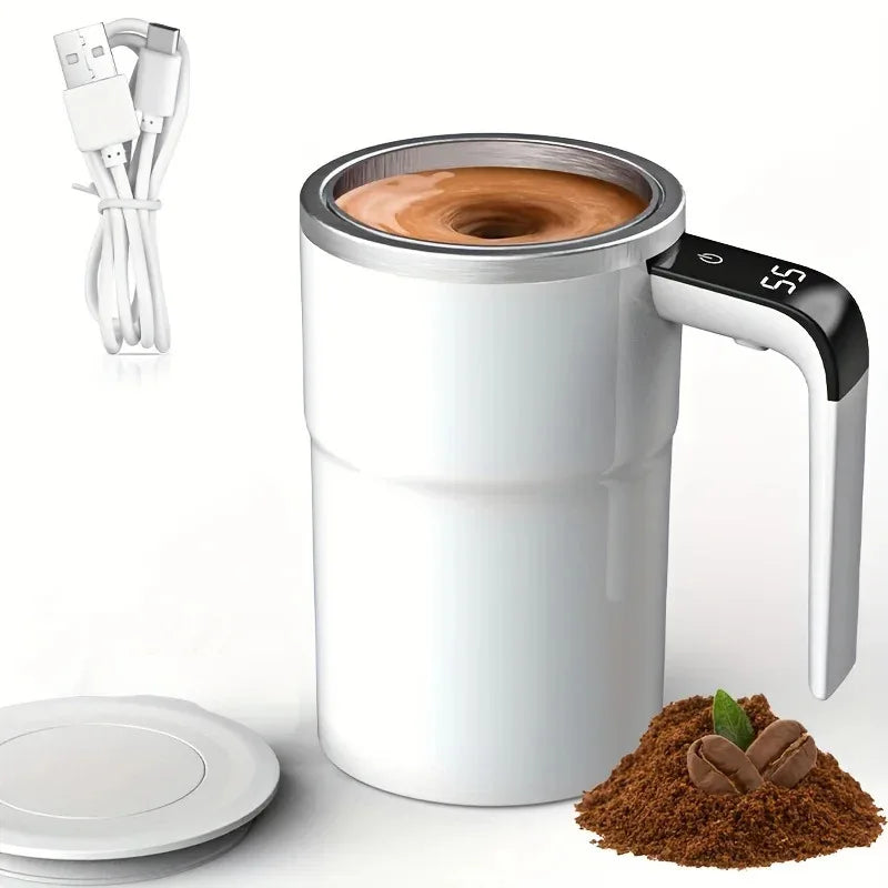 380ml Self-Stirring Electric Coffee Mug – IPX67 Waterproof, LCD Temp Display & USB-C Rechargeable Auto Mixing Cup