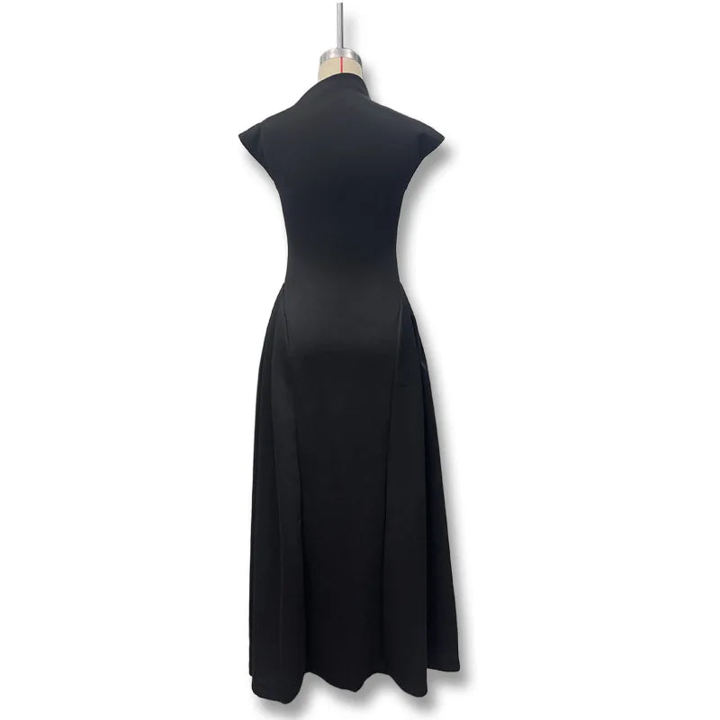 Sleeveless A-Line Prom Banquet Evening Dress — Solid Elegant Midi Formal Dress