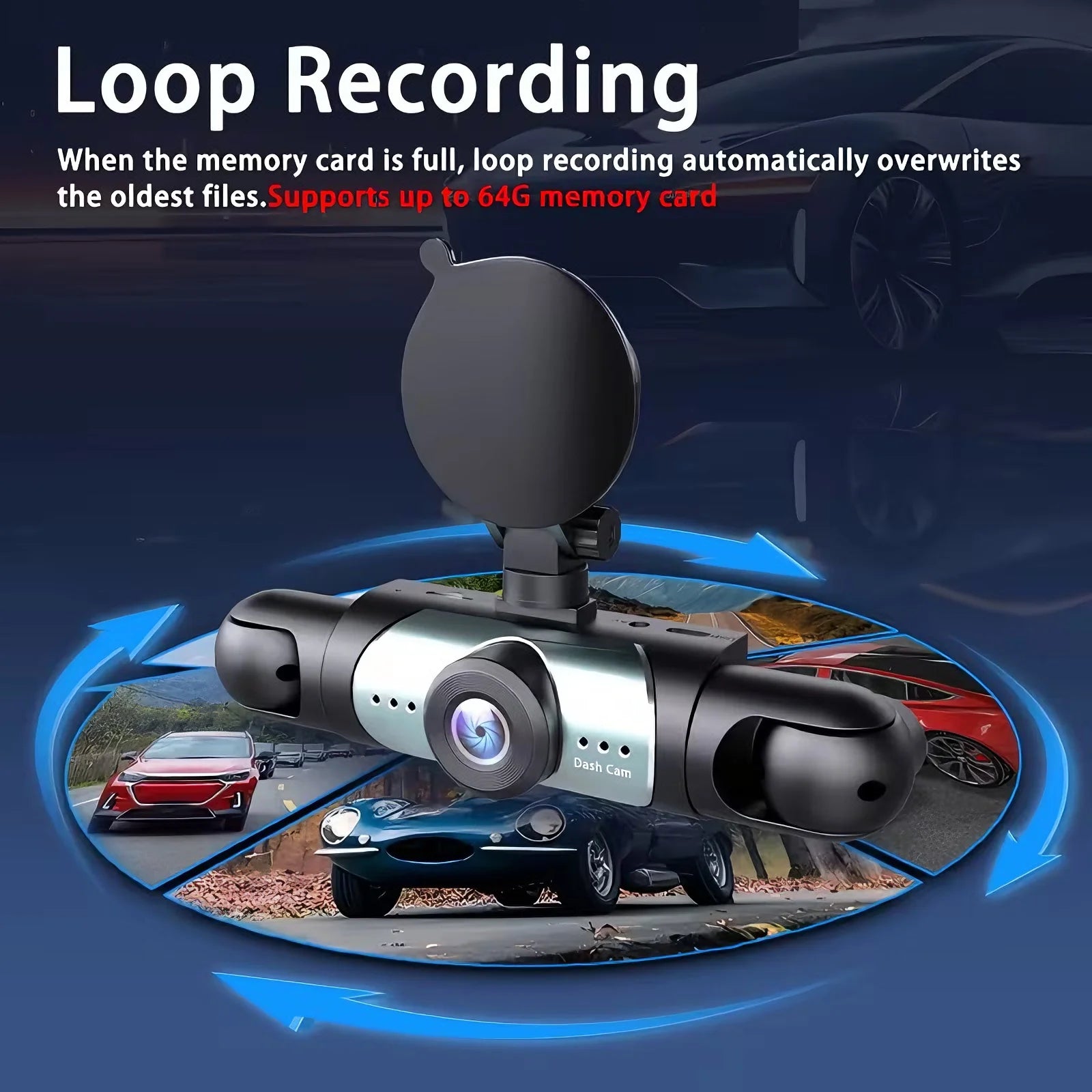 360° 4-Camera Car Dash Cam DVR System – Front, Rear, Interior & Side, Night Vision, Loop Recording