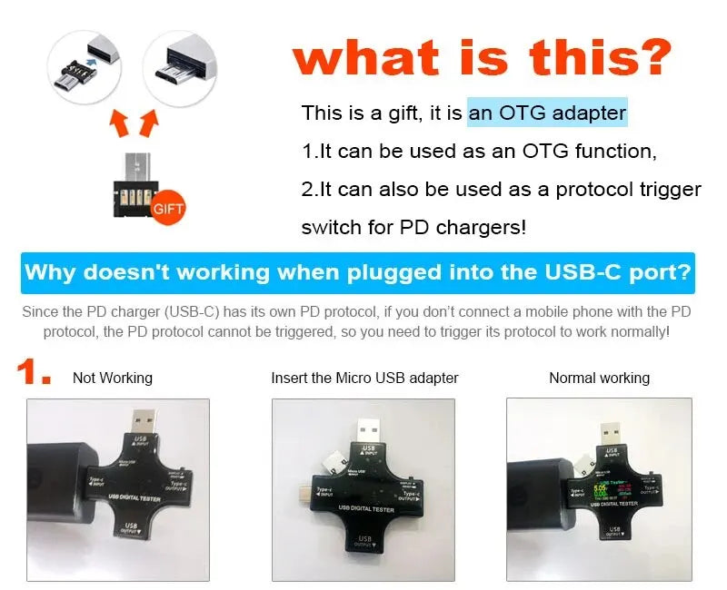USB Tester Type-C PD Digital Capacity Meter — Voltage, Current & Power Measurement