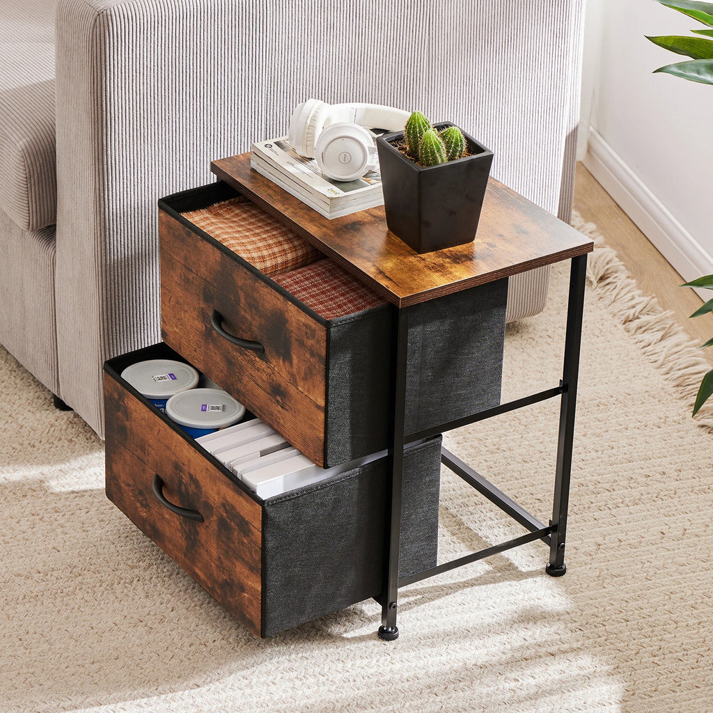 JHK Nightstand & Bedside Table – 2 Fabric Drawers, Storage Cabinet for Bedroom, Coffee & Sofa Side Table