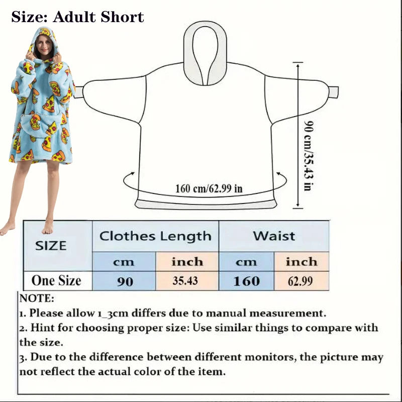 Oversized Wearable Blanket Hoodie – Plush Fleece with Sleeves, Hood & Pocket, 40 Designs