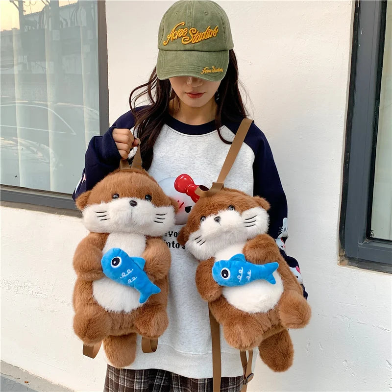 Otter Plush Backpack – Cute Stuffed Animal Bag for Kids & Girls