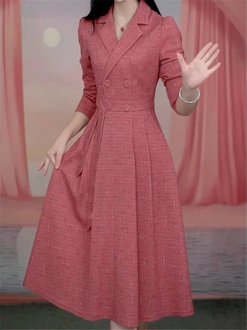 Western-style Women's Dress 2026 Spring Autumn Female Fashion New Temperament Long-sleeved Dresses Korean Shrinking Slim Dress.