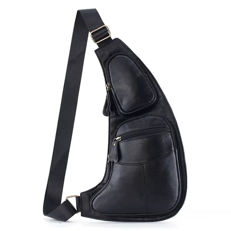 HAOSHUAI Men’s Genuine Leather Crossbody Sling Bag – Vintage Half-Moon, Zipper, Travel & Casual, Black & Coffee