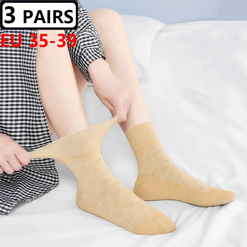 Plus Size Diabetic Varicose Vein Socks – 3 Pairs Cotton Loose Mouth EU 35-50 Men & Women
