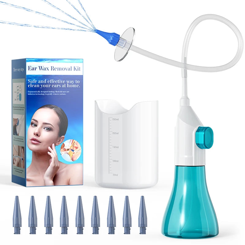 Ear Wax Removal Kit — Manual Ear Irrigation Flushing System with 10 Disposable Tips