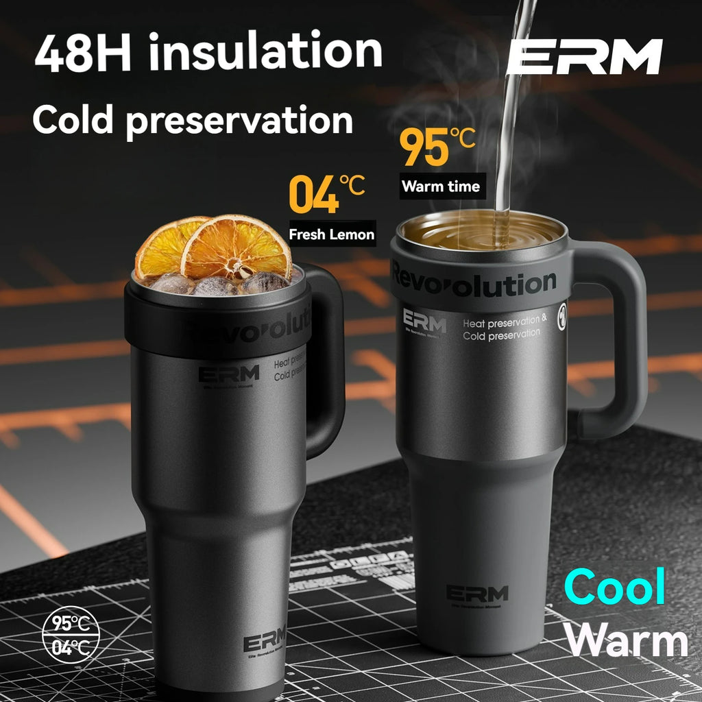 1200ml Insulated Tumbler with Straw & Handle
