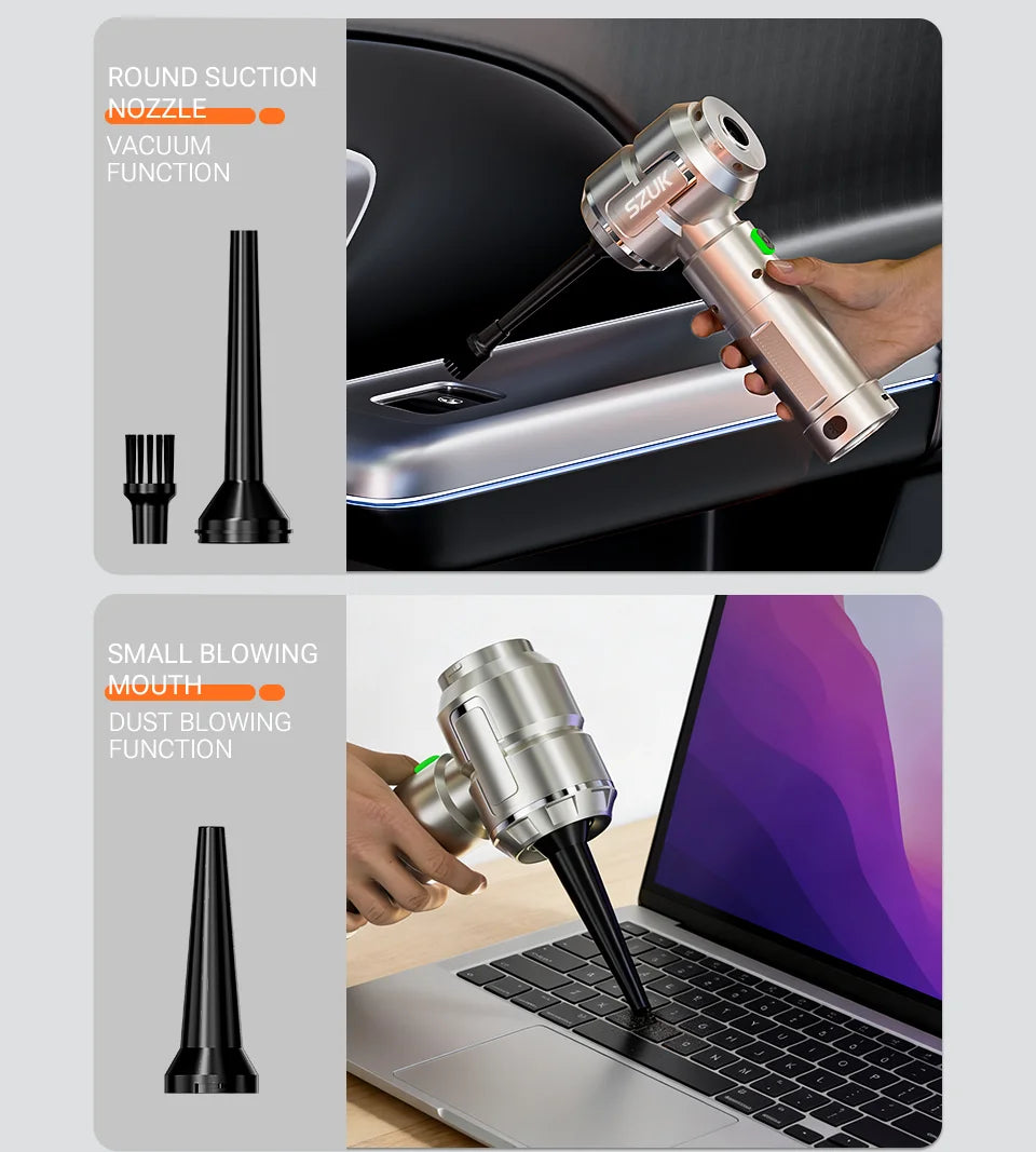Cordless Car Vacuum & Blower – Detachable Battery & LED