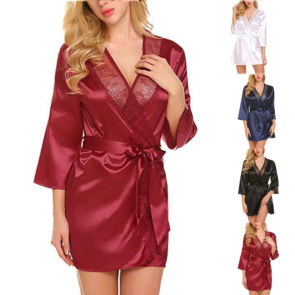 Women's Satin Silk Oversized Robe | V-Neck Sexy Imitation Silk Wrap Nightgown