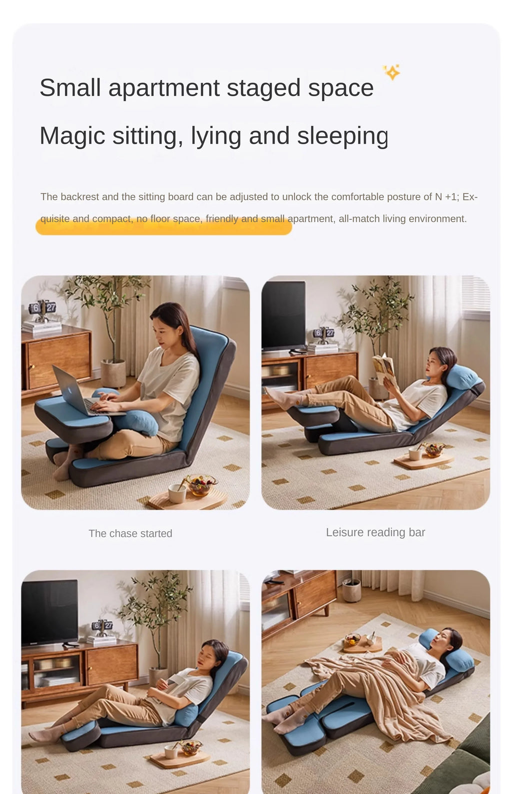 Cotton Folding Floor Sofa with Backrest