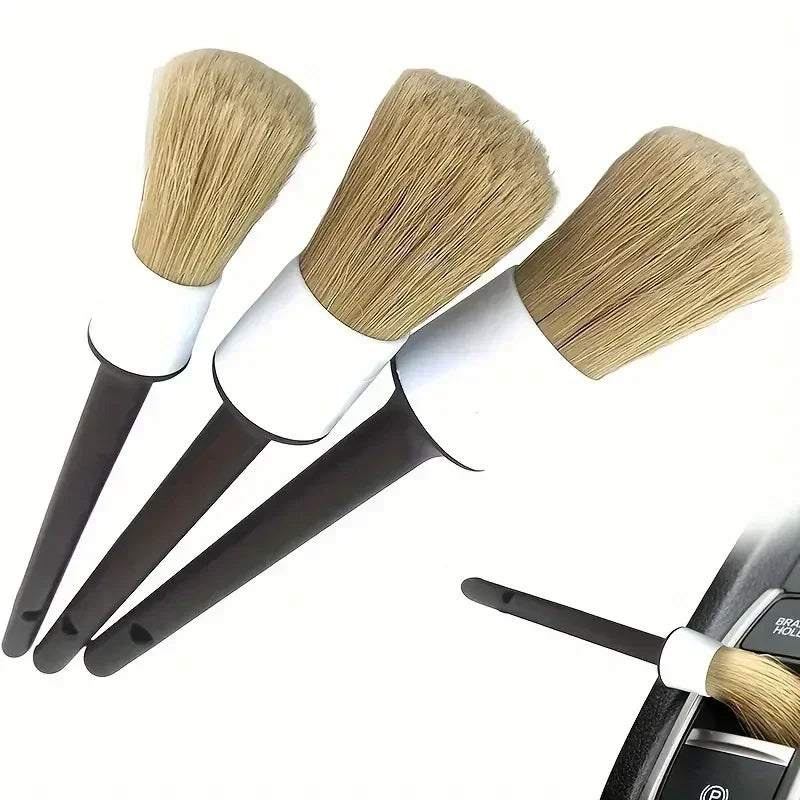 3-Piece Car Detail Brush Set – Boar Hair Bristle Brushes for Interior & Exterior Auto Cleaning