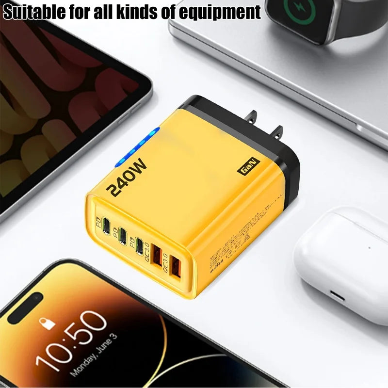 5-in-1 GaN Desktop Charger 240W — Multi-Port Fast Charging Station for All Devices