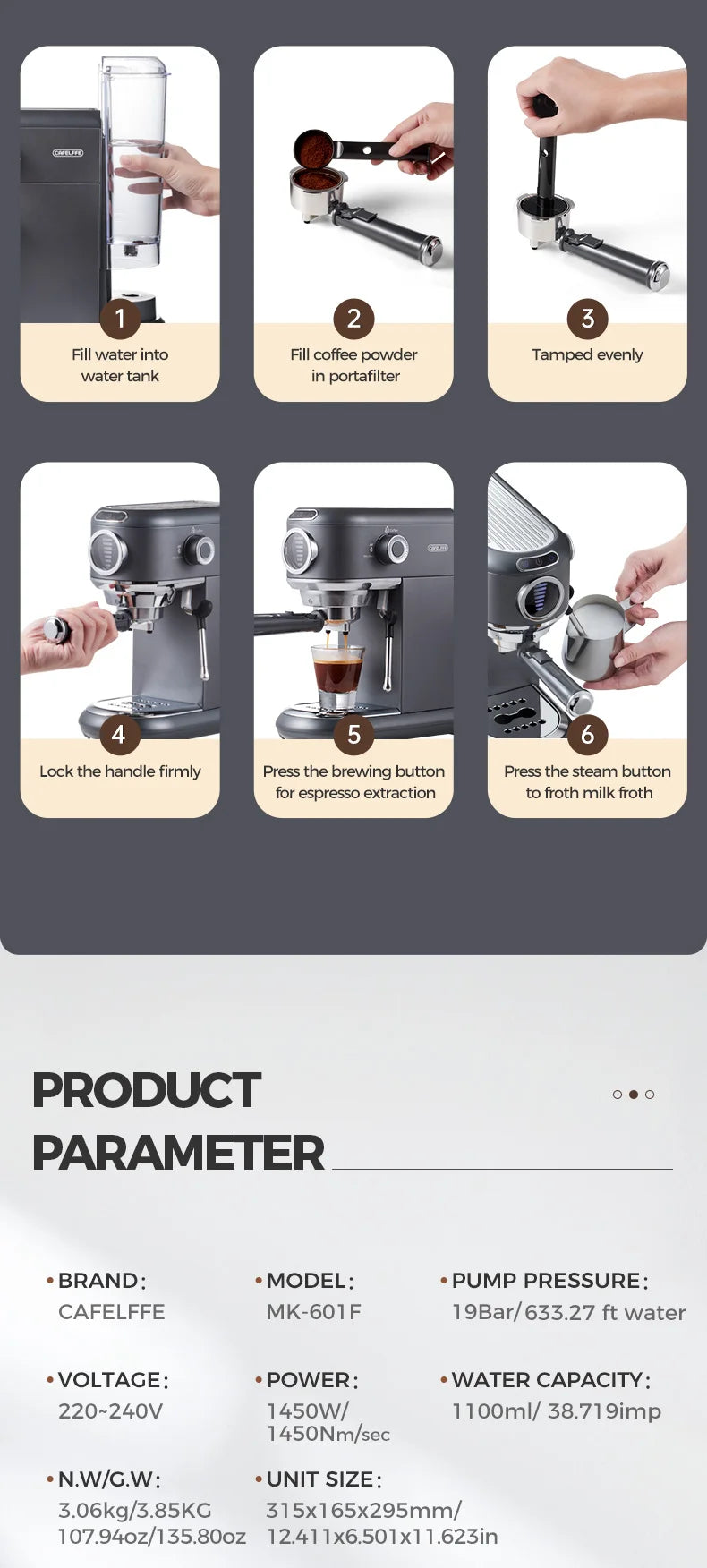 Cafelffe 4-in-1 Coffee Maker – 19 Bar Espresso Machine, Dolce Gusto & Nespresso Capsule, ESE Pod & Ground Coffee