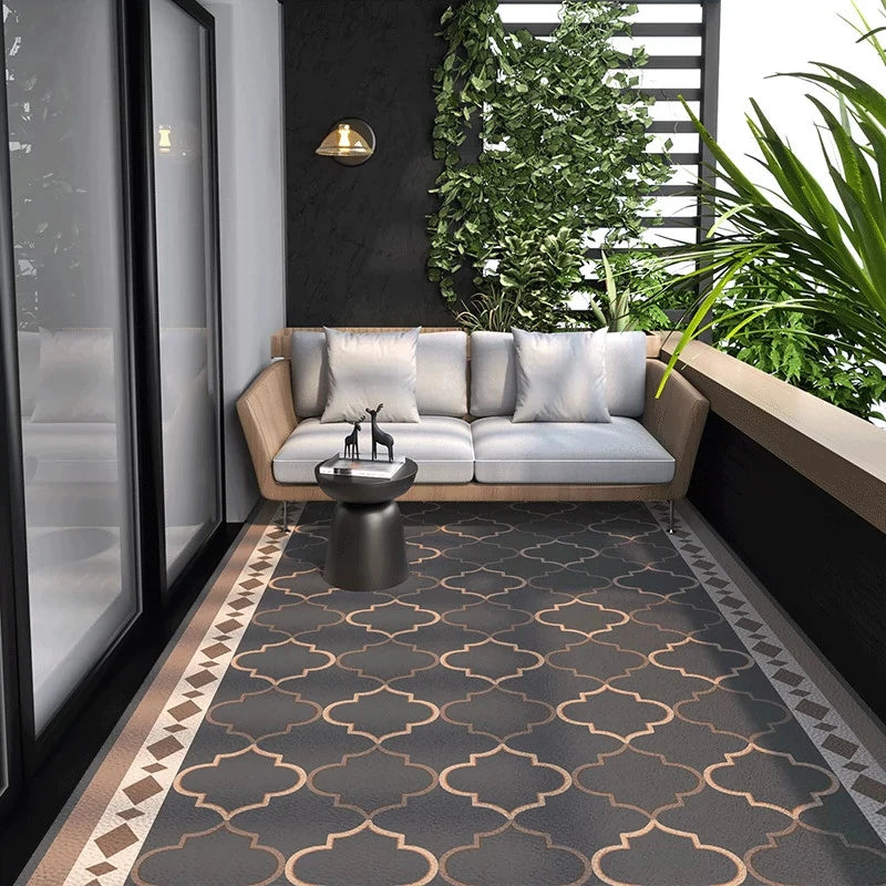 Outdoor Balcony Rug – Oil-Proof Non-Slip PVC Leather Carpet for Living Room & Kitchen