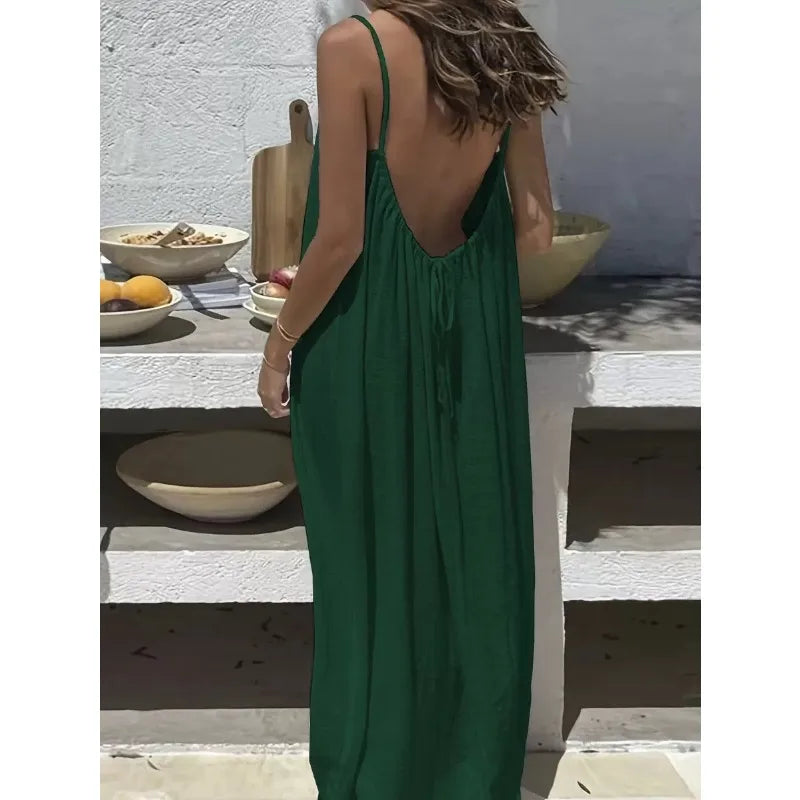 Women's Loose Spaghetti Strap Casual Homewear Dress – Solid Color Vacation Summer Dress 2026