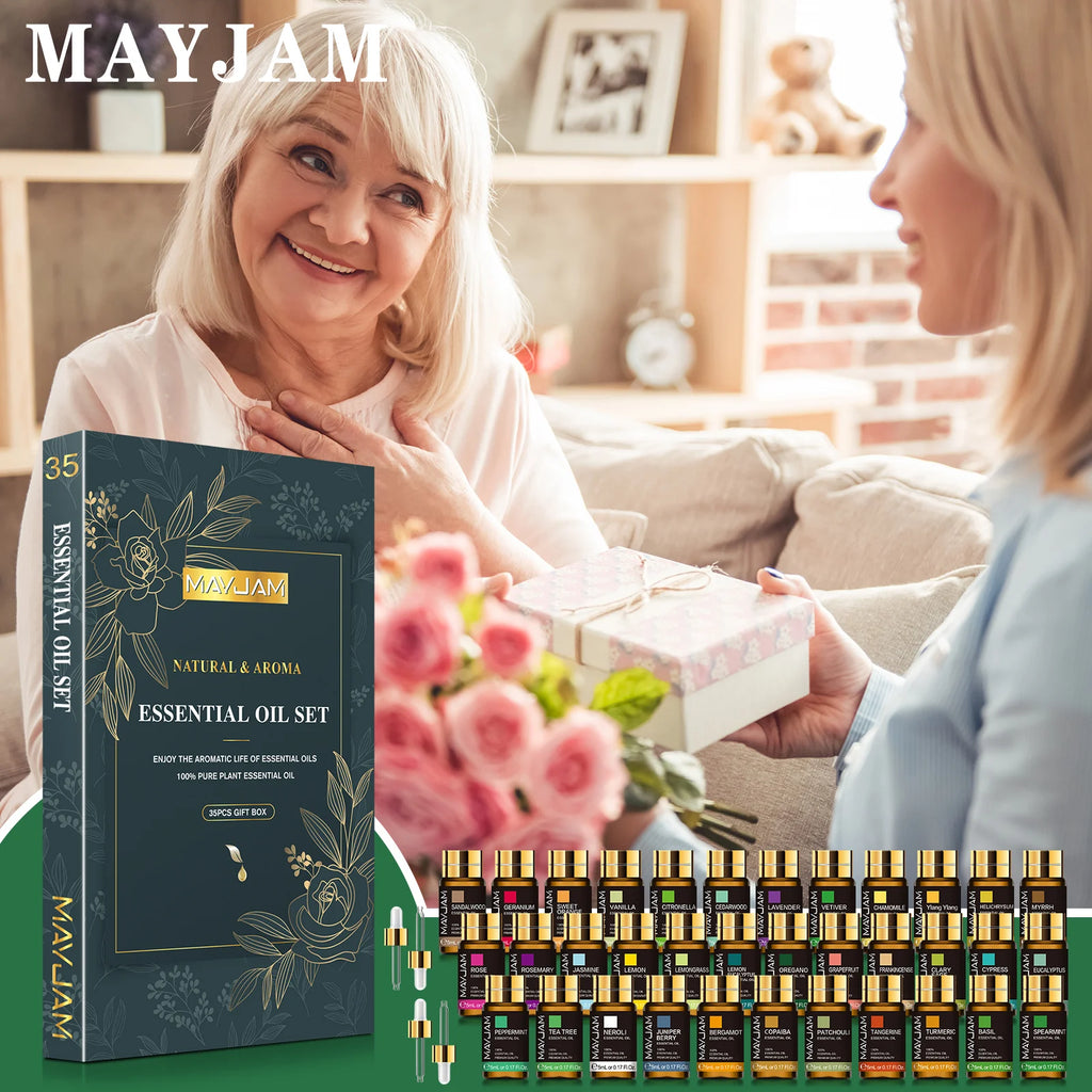 MAYJAM 35-Piece Essential Oil Set — Pure Aromatherapy Oils for Diffusers, Humidifiers & Candles (CPNP Certified)
