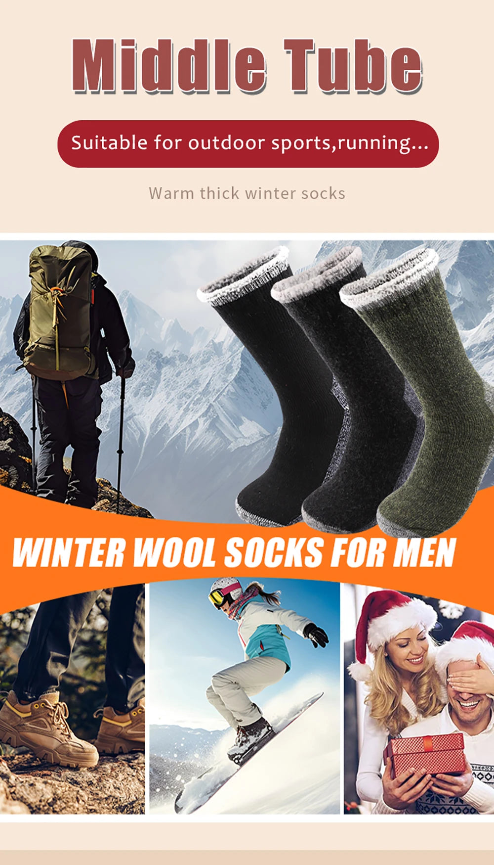 Men's Thick Wool-Blend Crew Socks, 3 Pairs
