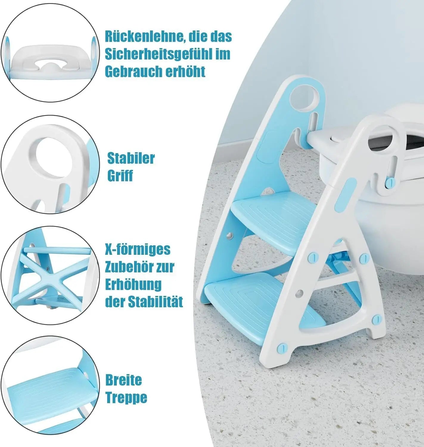 Children's Toilet Seat with Stairs — 2-in-1 Potty Trainer with Step Stool & PU Padding