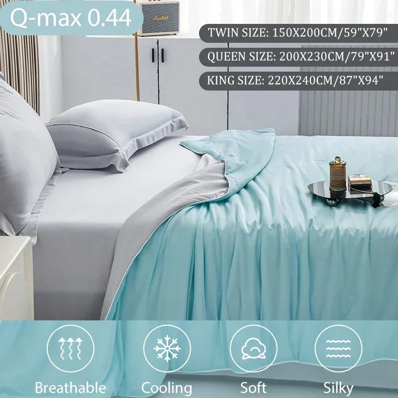 Ice Silk Cooling Blanket – Lightweight Smooth Summer Comforter, Twin & King, Air Condition Quilt