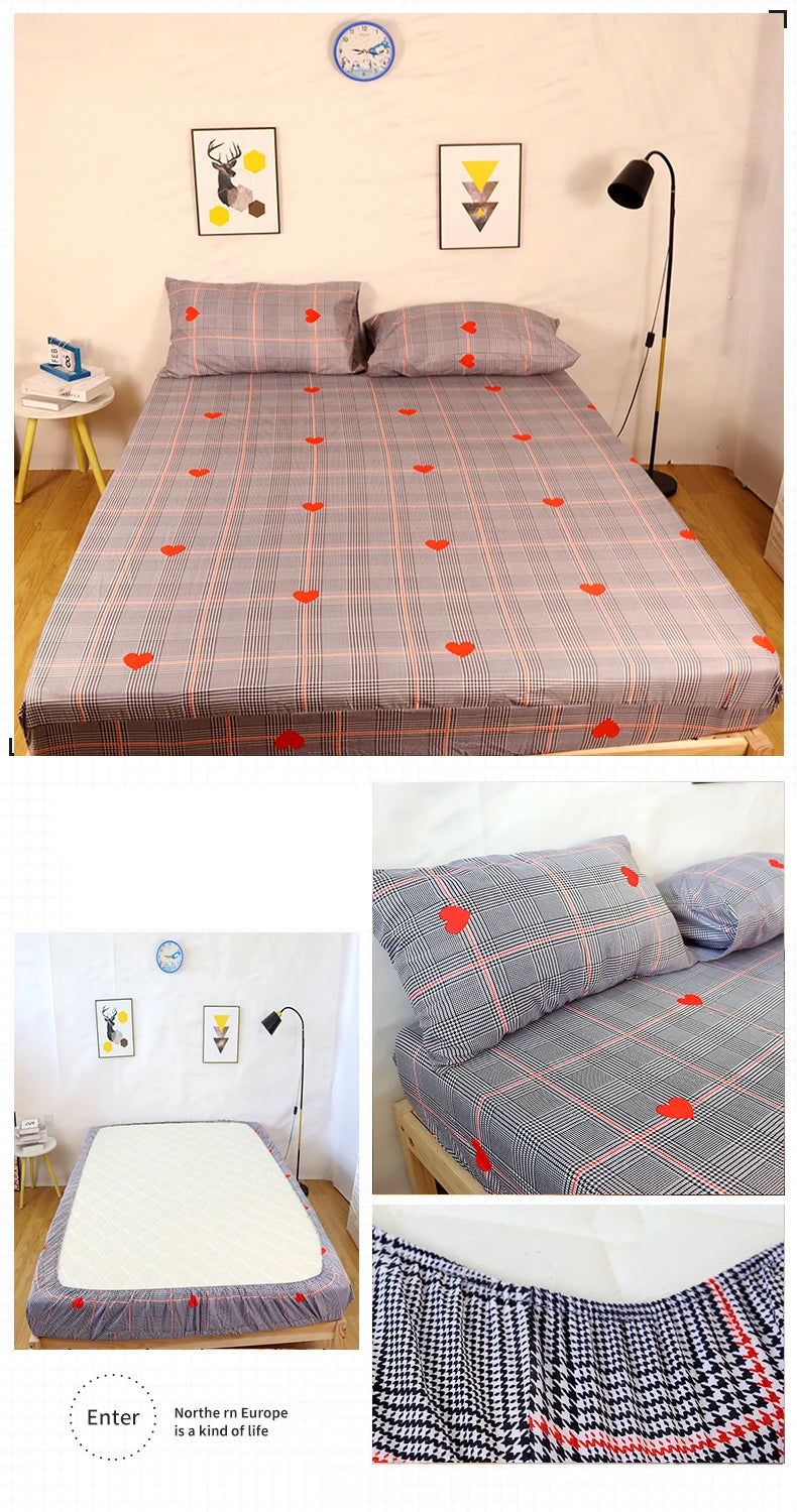 Marble Print Fitted Bed Sheet – Elastic Band, Single to King, All-Around Bed Cover
