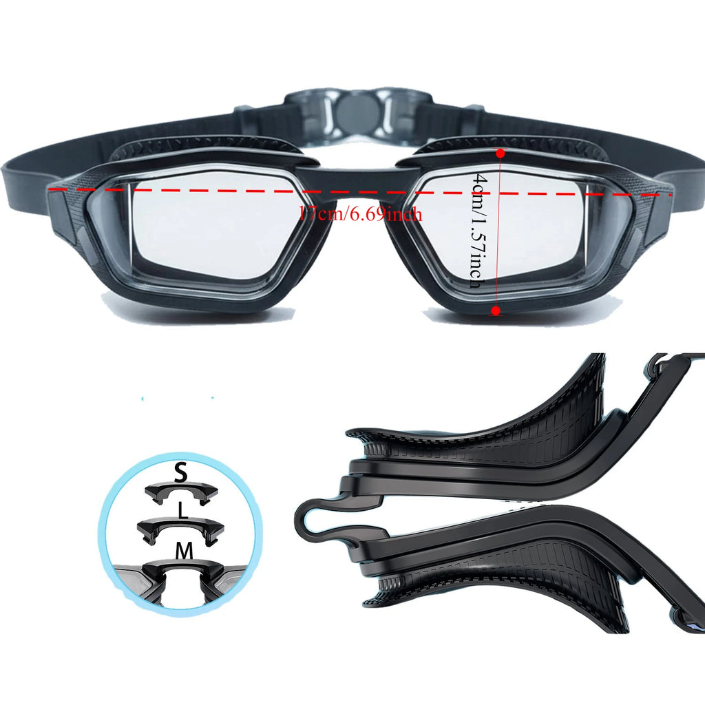 Myopia Swim Goggles for Adults – Anti-Fog HD Vision, Interchangeable Nose Bridges, Prescription -1.5 to -6.0
