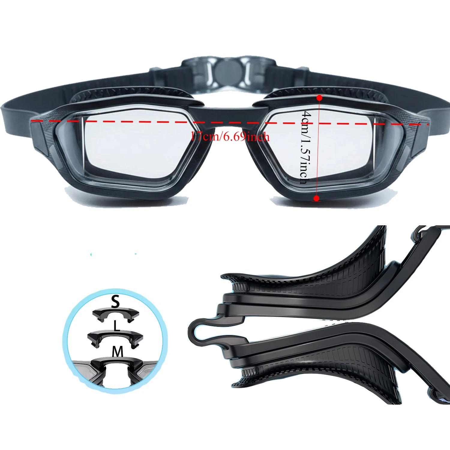 Myopia Swim Goggles for Adults – Anti-Fog HD Vision, Interchangeable Nose Bridges, Prescription -1.5 to -6.0