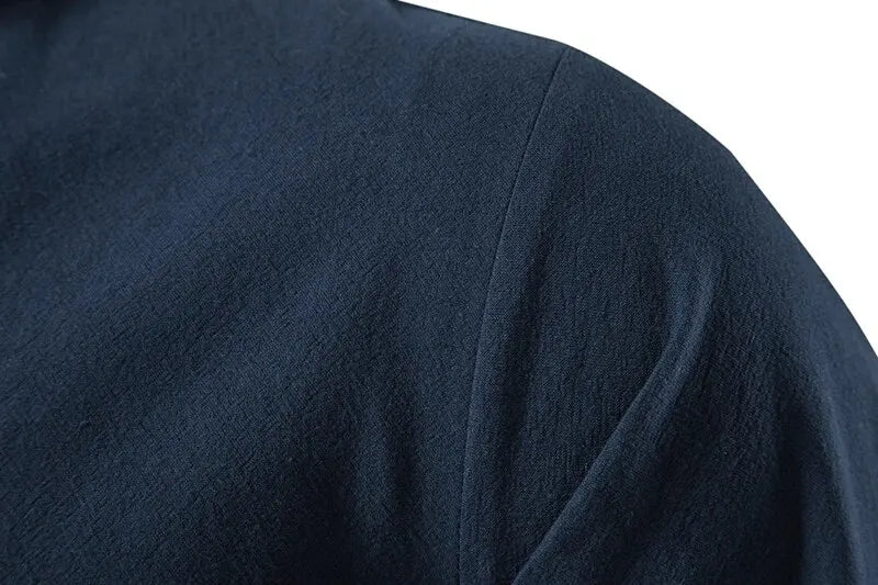 Men's Cotton Linen Drawstring Long Sleeve Shirt — Vintage Casual US Size Top