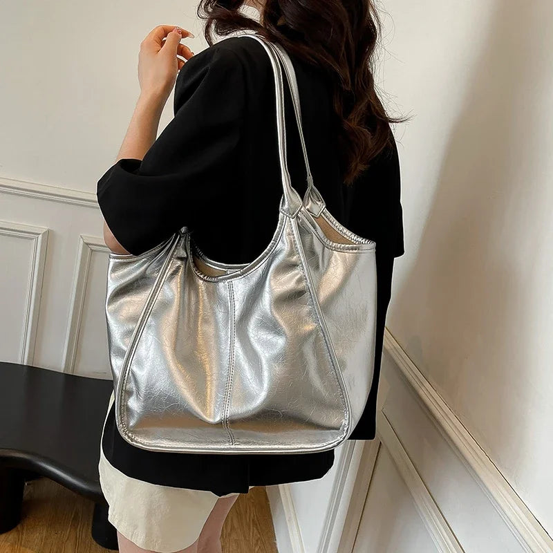 Silver TPU Large Capacity Tote Bag – Luxury Business Shoulder Handbag for Women