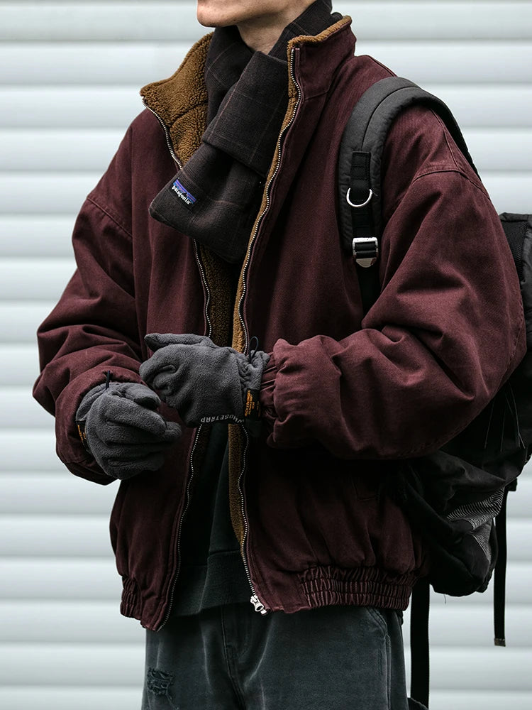 Men's Vintage Polar Fleece Jacket — Korean Streetwear Loose Warm Coat