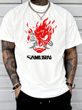 Samurai Print 100% Cotton T-Shirt — Hip-Hop Streetwear Short Sleeve Tee