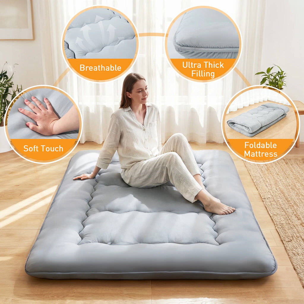 JHK 4 Inch Soft Floor Mattress Portable Foldable with Removable Washable Cover Breathable Bed Topper Sleeper Sofa Bedroom