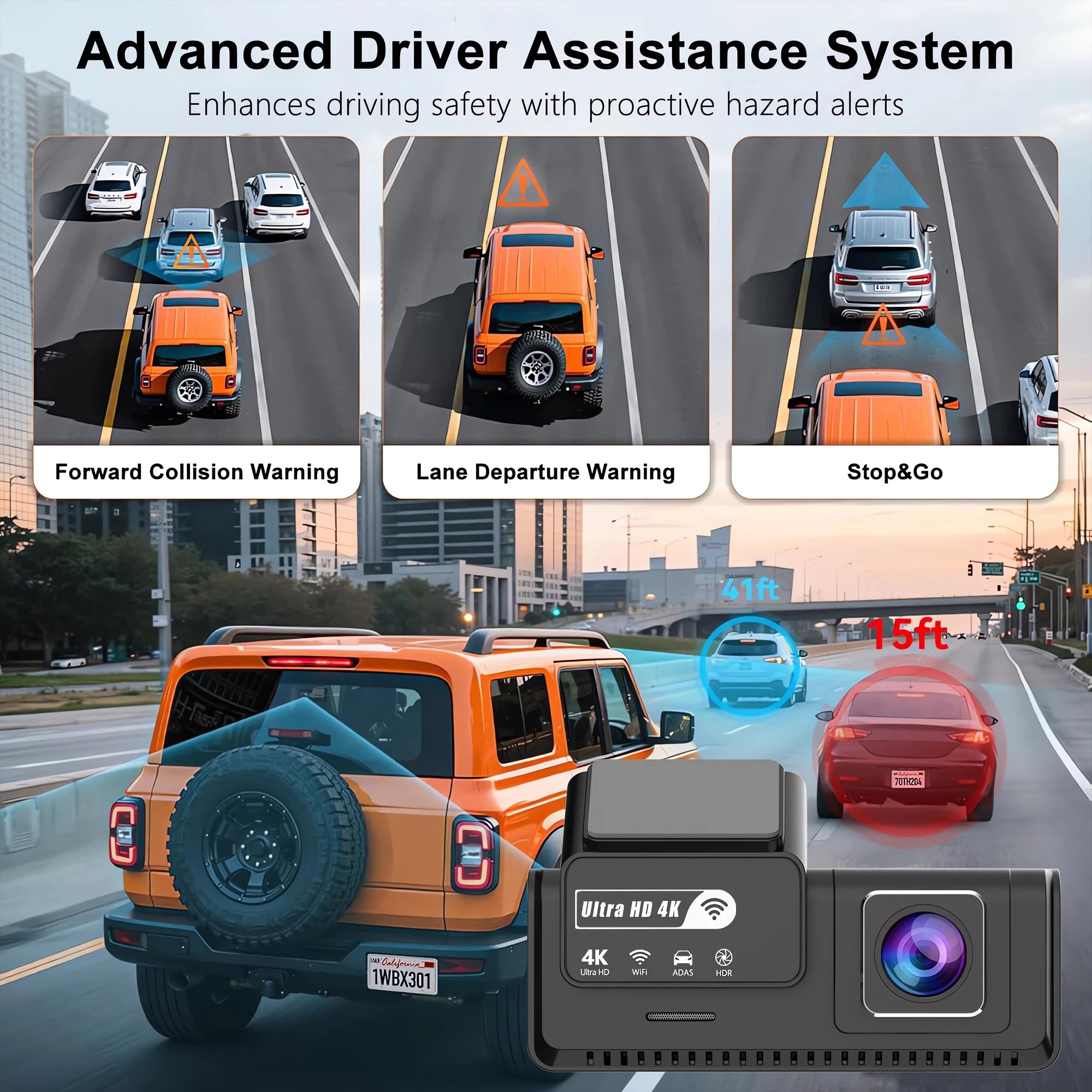 ADAS 4K+2.5K Dash Cam – GPS, WiFi, 24H Night Vision, Optional Rear Lens, Mini Car DVR