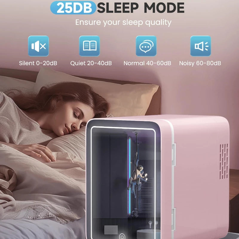 Skincare Fridge with Dimmable LED Light Mirror — 4L Makeup Mini Fridge for Bedroom & Car