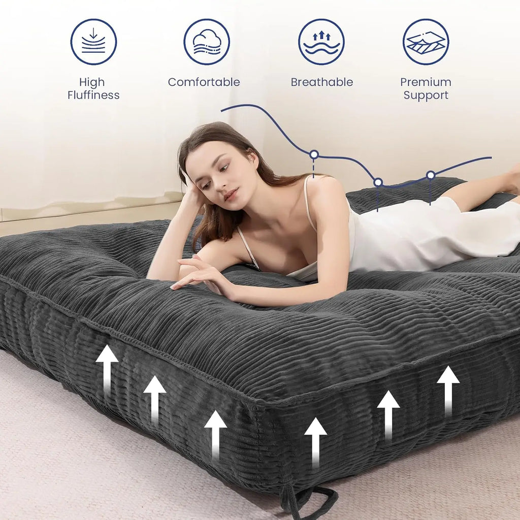 8" Thick Futon Mattress Full Size Shredded Foam Medium Firm Roll Up Folding Floor Sofa Bed Adults Customized