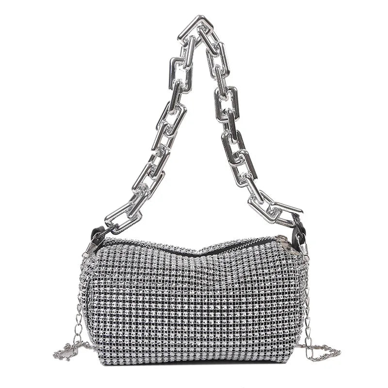 Rhinestone Glitter Mini Crossbody Bag – Chain Prom Purse Pillow Shoulder Bag for Women