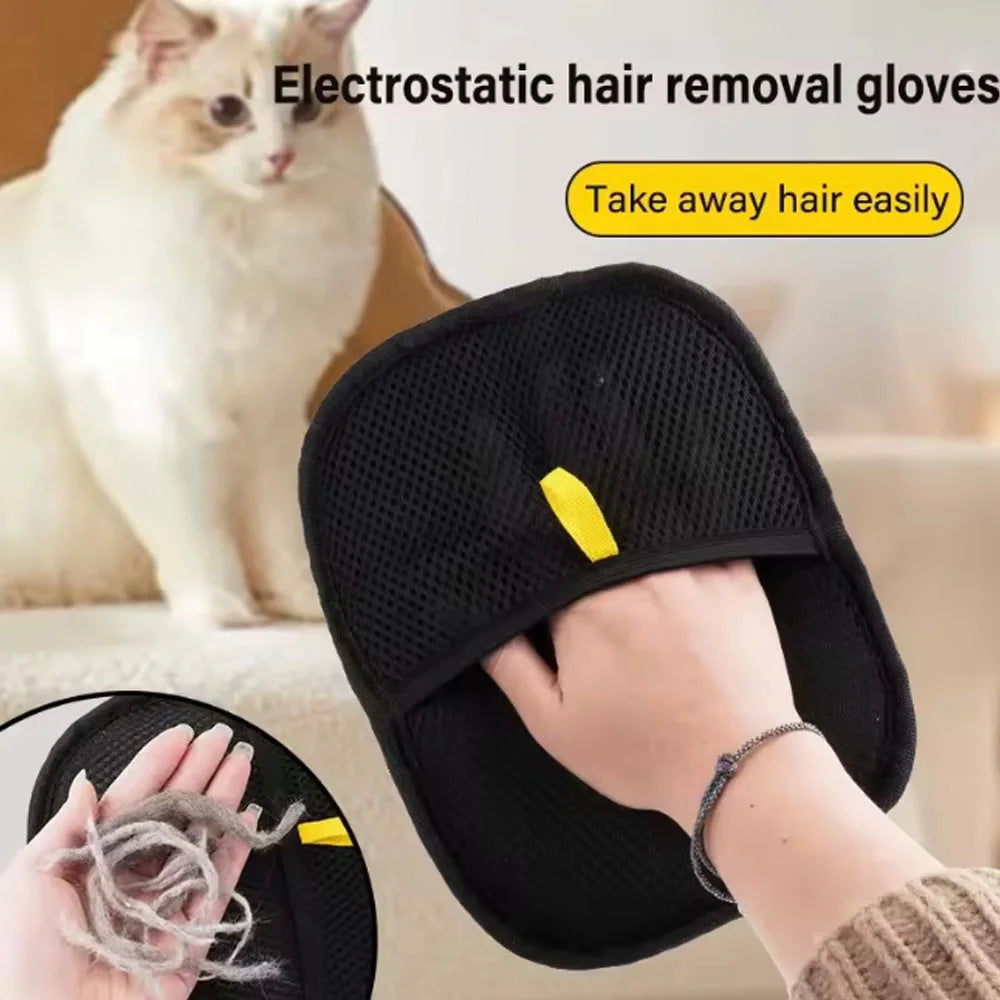 Reusable Static Pet Hair Removal Grooming Gloves