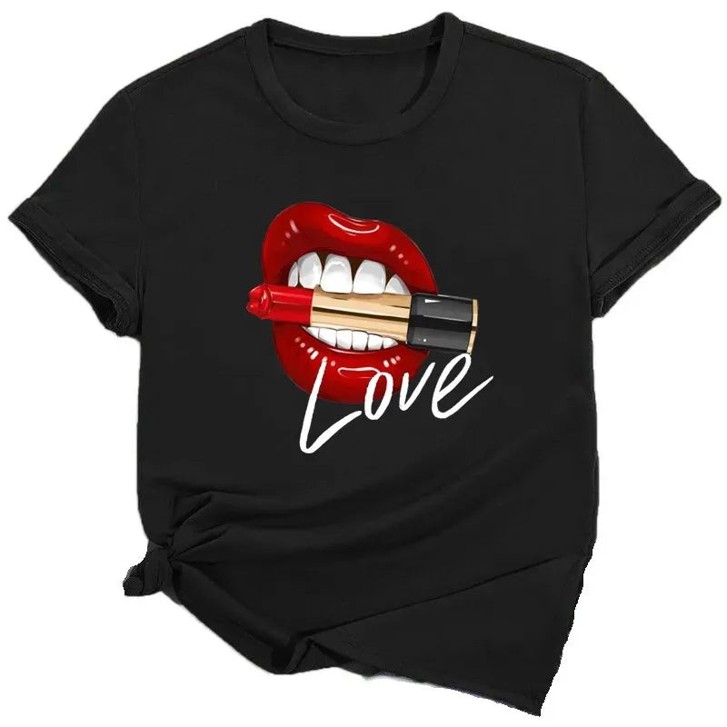 Women's Kiss Lip Graphic Summer T-Shirt