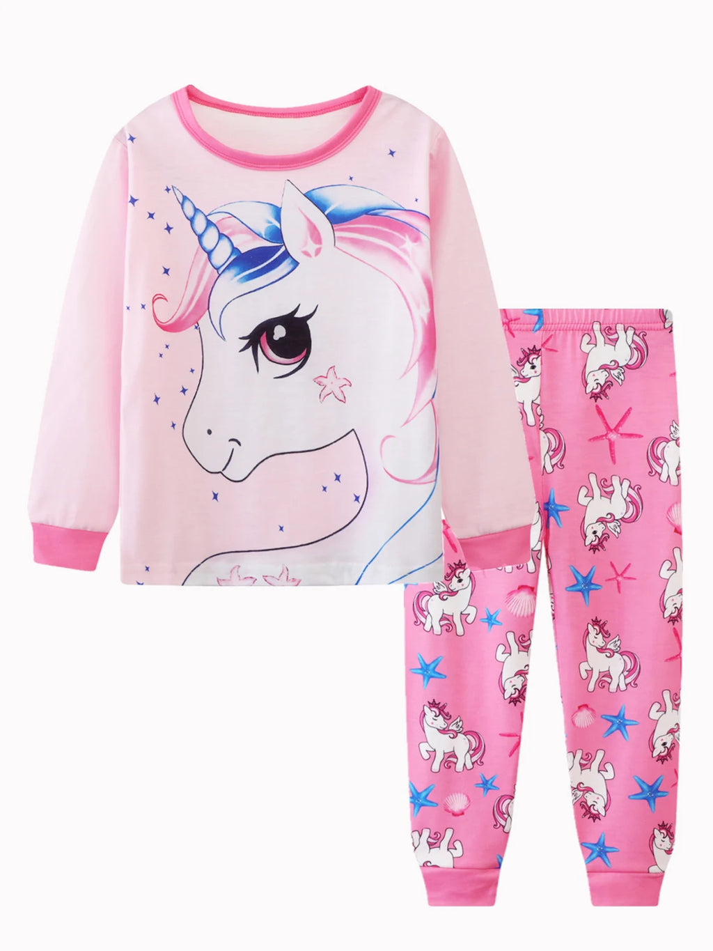 Girls' Unicorn Cartoon Long Sleeve Pajamas | 2-Piece Kids Sleepwear Set