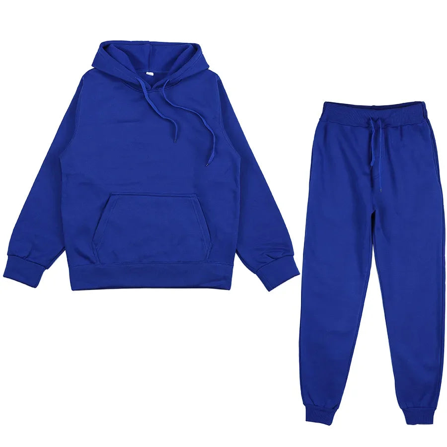 Men's Solid Color Hoodie & Pants Set – Casual Sport Tracksuit for Autumn Winter (S–3XL)