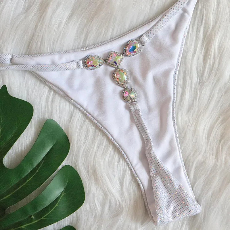 Extreme Mini Micro G-String Diamond Bikini | Rhinestone Halter, 2-Piece Swimsuit, Women's Swimwear 2026 S-L