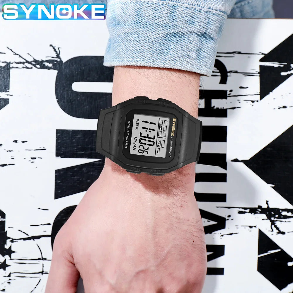 SYNOKE Retro Square Digital Watch | Student Outdoor Sports Luminous Waterproof Multifunction