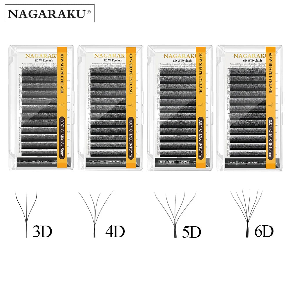 Salon-Perfect Lashes. Every Time. — NAGARAKU W Shape Premade Fan Eyelash Extensions | 3D 4D 5D, C & D Curl, 0.07mm, 8–15mm, Natural Soft Light