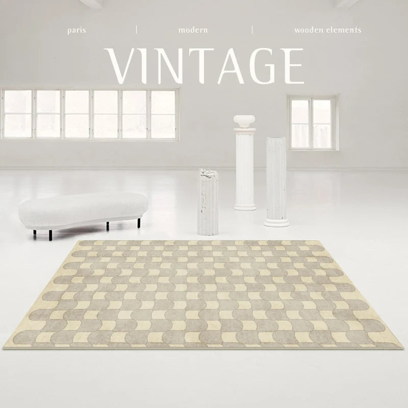 French Retro Checkerboard Plush Rug – Large Area Plaid Carpet for Bedroom & Living Room, 20 Styles & 10 Sizes