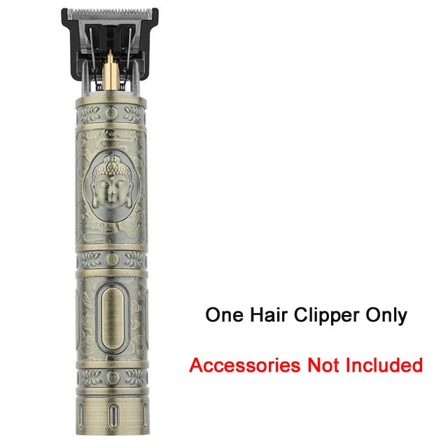 XMSJ Vintage Cordless Hair Clipper – USB Fast Charge, 85-Min Runtime, Dragon & Buddha Designs