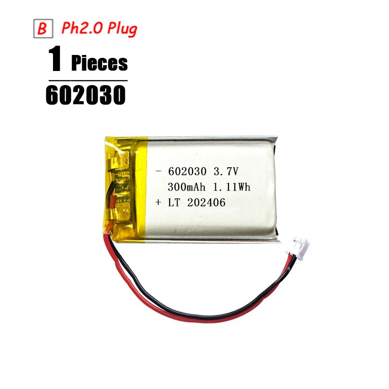 3.7V LiPo Rechargeable Battery – PH2.0 Plug for GPS, Bluetooth Speaker, PS4, Humidifier & MP3/MP4