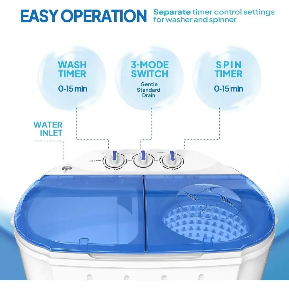 11 LBS Portable Washing Machine — Electric Washer & Dryer Combo with 7 lb Washer, 4 lb Spinner & Gravity Draining for Home & RV