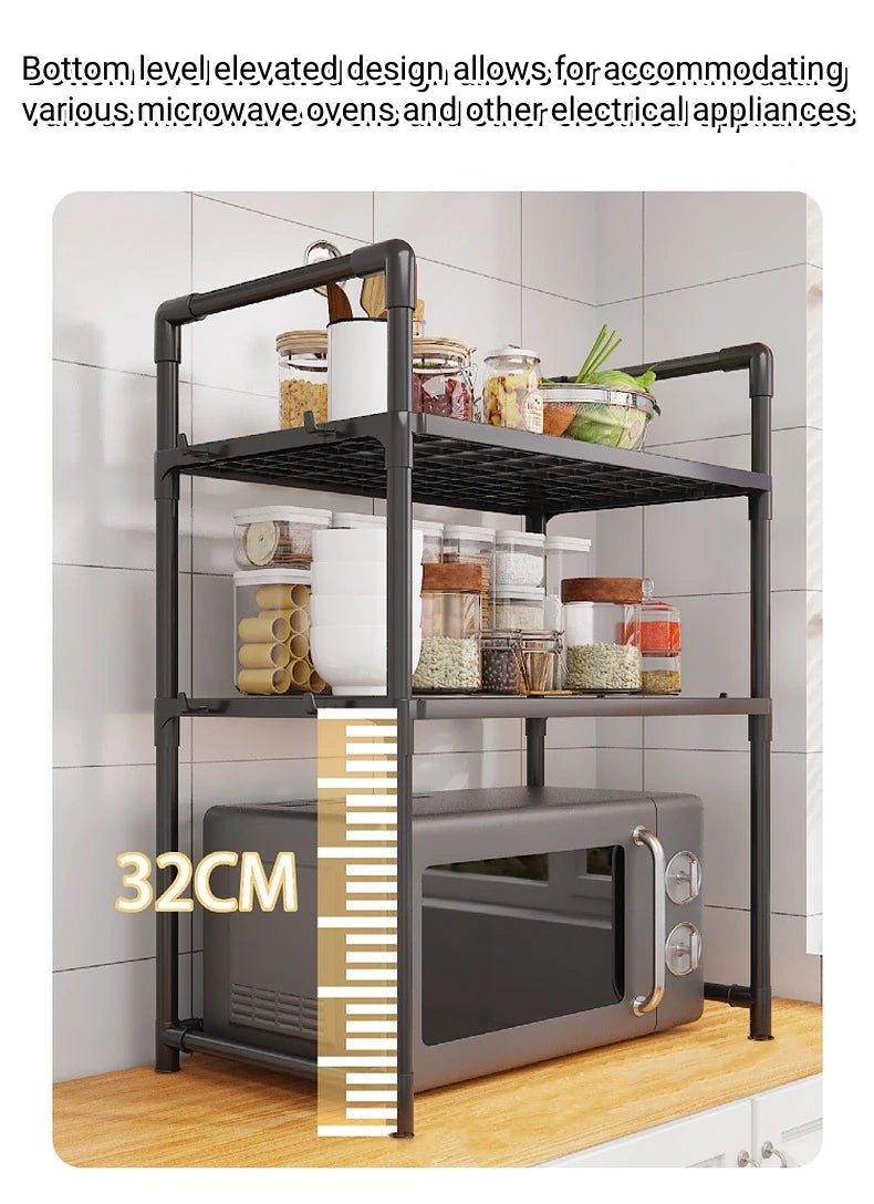 Metal Countertop Microwave & Kitchen Storage Rack — 2 & 3-Layer Utensil & Tableware Organizer